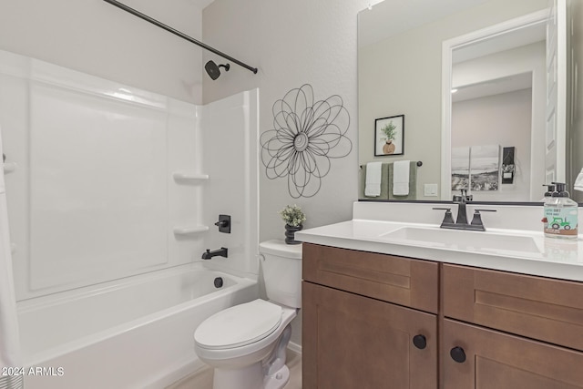 full bathroom with shower / bathtub combination, vanity, and toilet