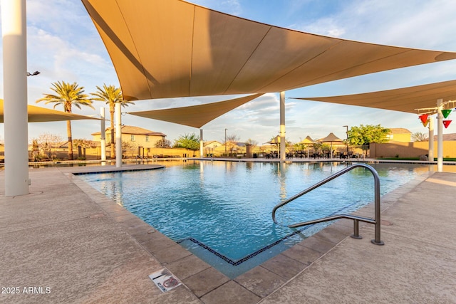 pool with a patio
