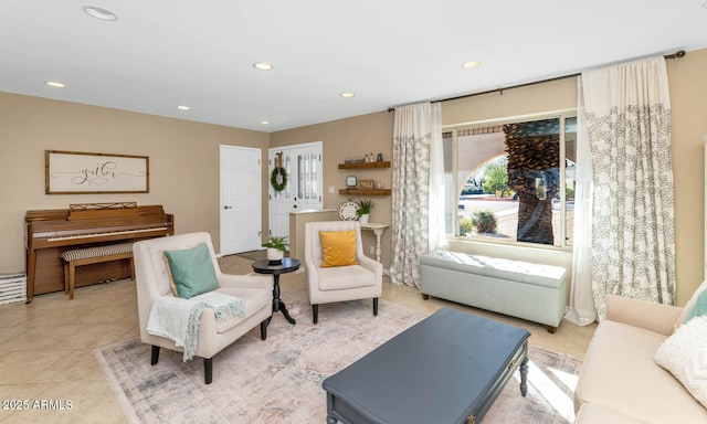 living area with light tile patterned floors