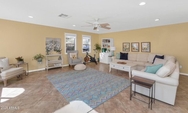 living room with ceiling fan