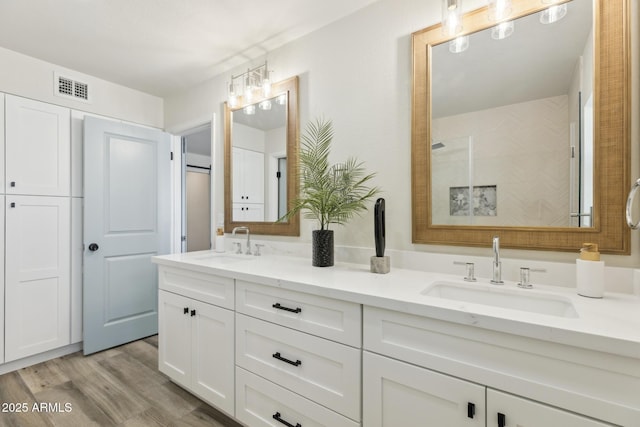 bathroom featuring vanity and wood-type flooring