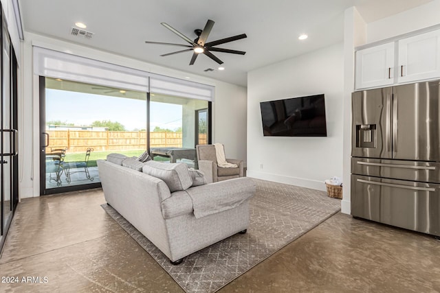 23008 E Galveston St, Mesa, AZ 85212 - living room featuring recessed lighting, concrete floors, baseboards, ceiling fan, and visible vents