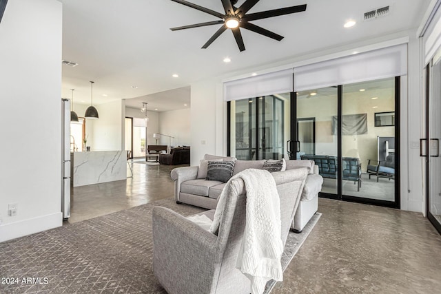 23008 E Galveston St, Mesa, AZ 85212 - living room with visible vents, recessed lighting, and a ceiling fan