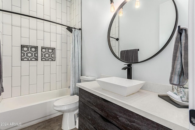 23008 E Galveston St, Mesa, AZ 85212 - bathroom featuring toilet, vanity, and shower / tub combo with curtain