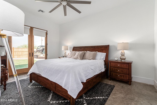 23008 E Galveston St, Mesa, AZ 85212 - bedroom with french doors, a ceiling fan, access to outside, baseboards, and visible vents