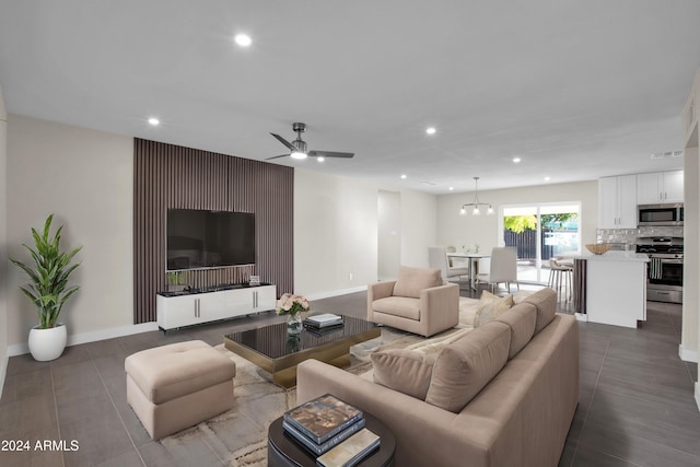 living room featuring ceiling fan