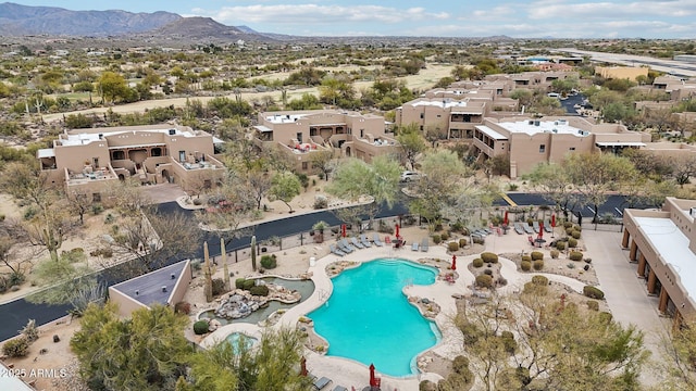 aerial view featuring a residential view and a mountain view