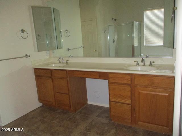 32020 N 23rd Ave, Phoenix, AZ 85085 - bathroom with a shower stall, double vanity, and tile patterned floors