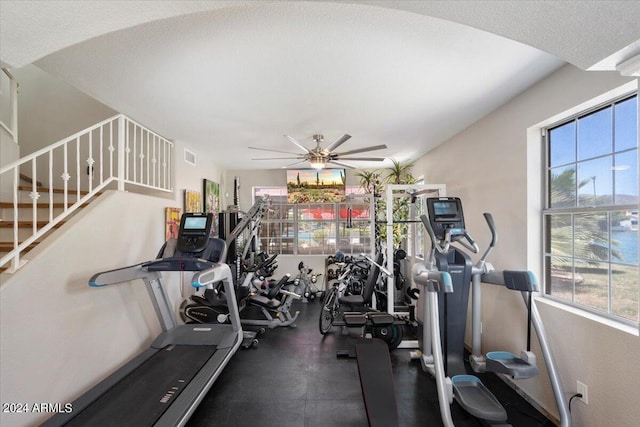 gym with ceiling fan