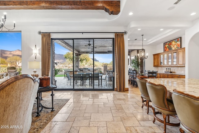 building lobby featuring a mountain view