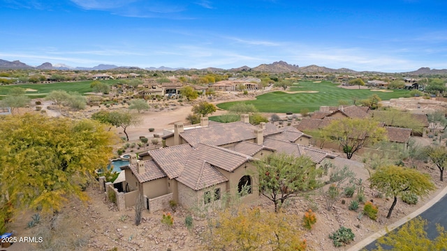 drone / aerial view featuring a mountain view