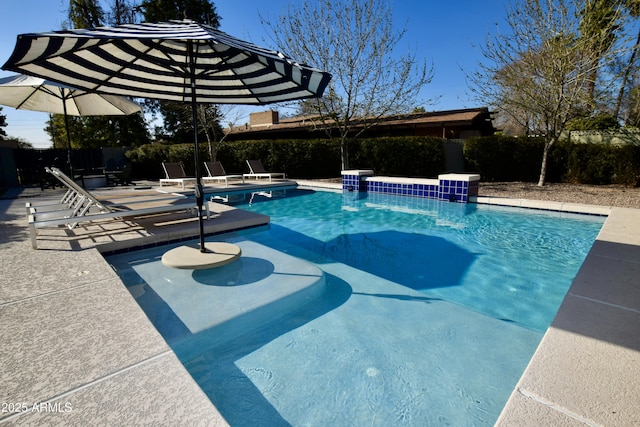 view of swimming pool featuring a patio area