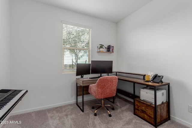 home office with light colored carpet