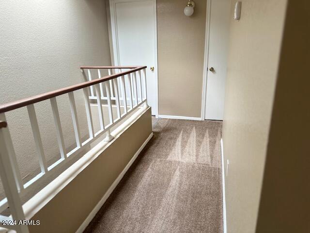 hall with baseboards and carpet flooring