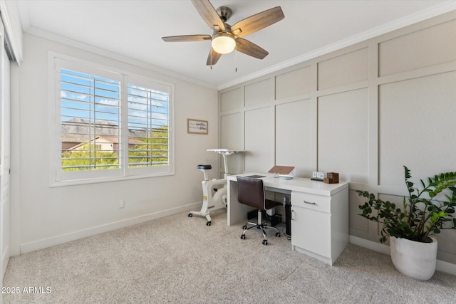 10252 E Butherus Dr, Scottsdale, AZ 85255 - carpeted home office featuring ceiling fan and crown molding