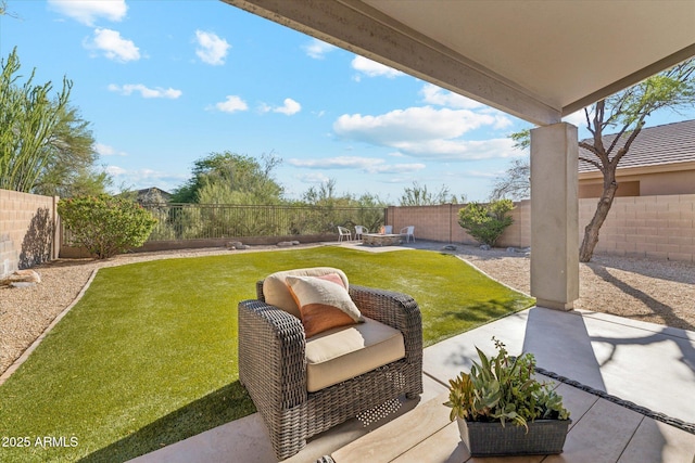 10252 E Butherus Dr, Scottsdale, AZ 85255 - fenced backyard with a patio and an outdoor fire pit