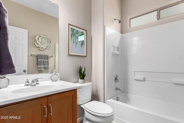 full bathroom with vanity, bathing tub / shower combination, and toilet