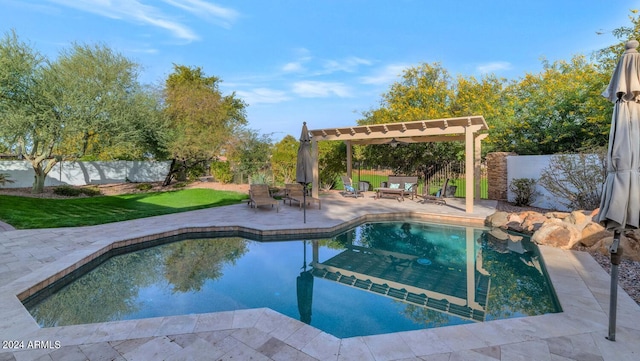 view of pool featuring a pergola and a patio area