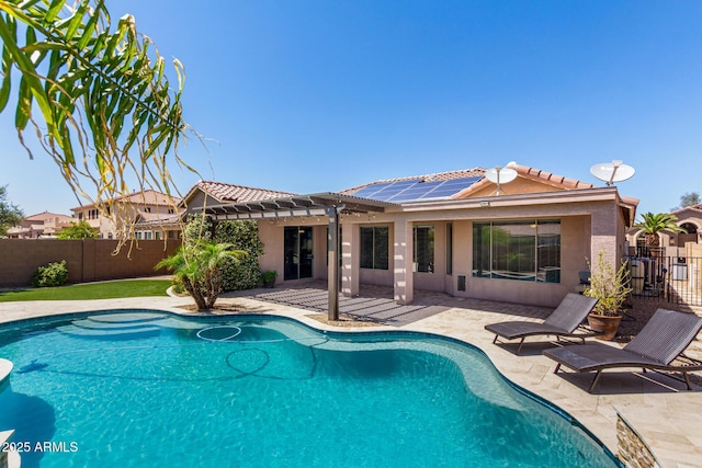 view of pool featuring a patio, a pergola, a fenced in pool, and a fenced backyard
