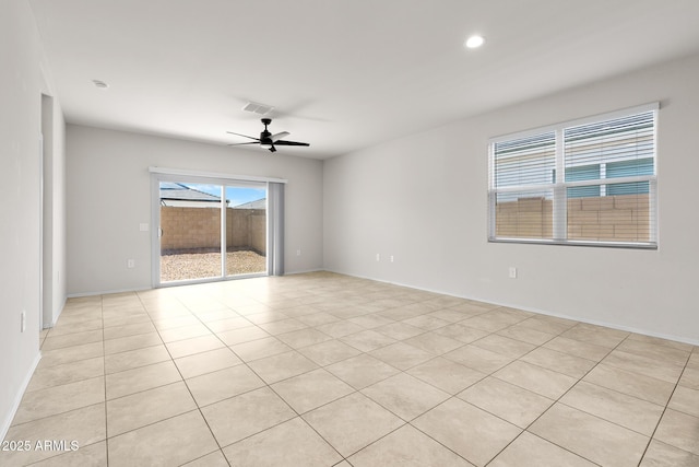 5269 E Gummite Dr, San Tan Valley, AZ 85143 - unfurnished room featuring visible vents, light tile patterned floors, recessed lighting, and a ceiling fan