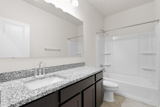 5269 E Gummite Dr, San Tan Valley, AZ 85143 - bathroom with tub / shower combination, toilet, tile patterned flooring, and vanity