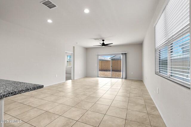 5269 E Gummite Dr, San Tan Valley, AZ 85143 - spare room featuring light tile patterned floors, visible vents, recessed lighting, and a ceiling fan