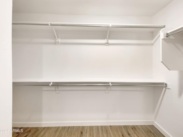 walk in closet with hardwood / wood-style flooring