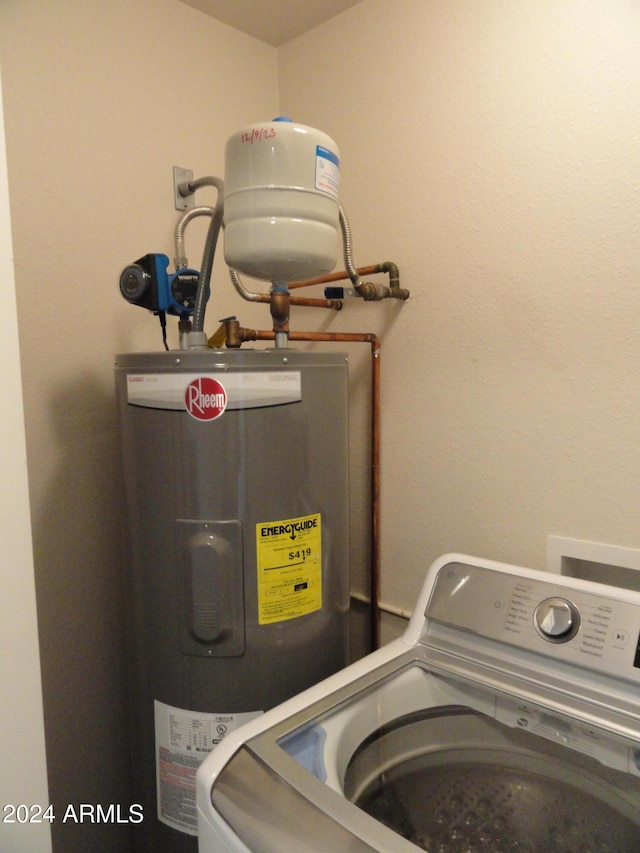 washroom with washer / dryer and electric water heater