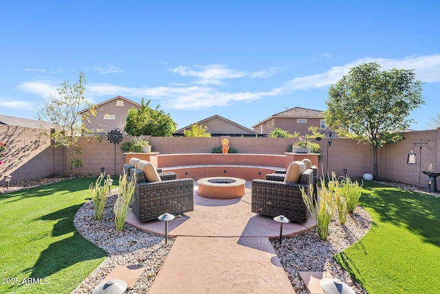 view of patio / terrace featuring a fire pit