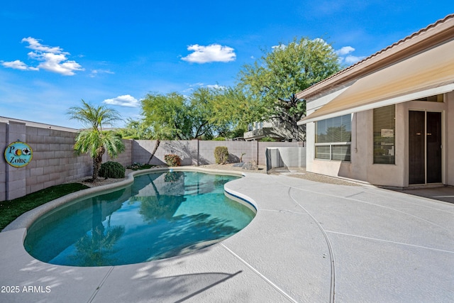 view of swimming pool with a fenced in pool and a fenced backyard