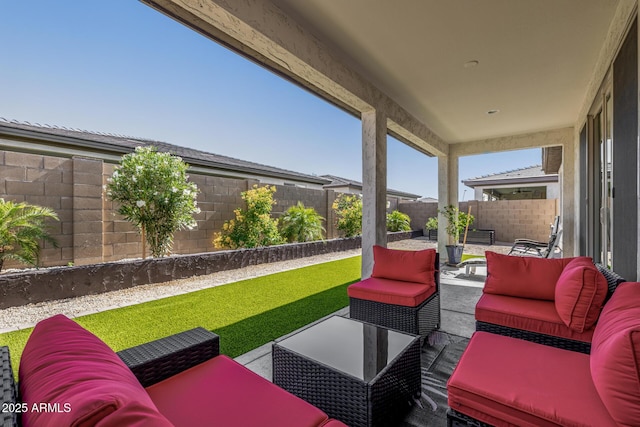 1567 W Camina Plata, San Tan Valley, AZ 85140 - fenced backyard with a patio and outdoor lounge area