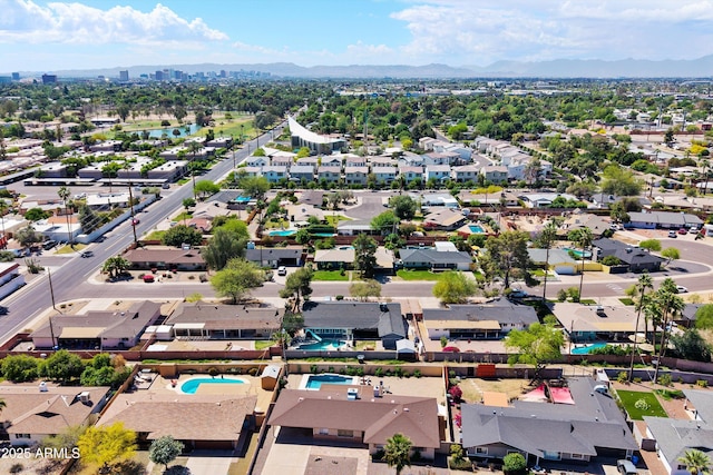 aerial view with a residential view and a mountain view
