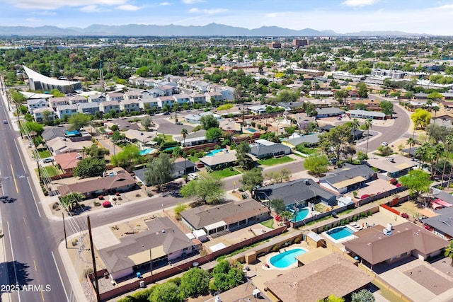 aerial view featuring a residential view and a mountain view