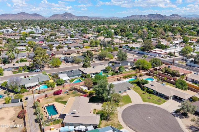 drone / aerial view with a mountain view and a residential view