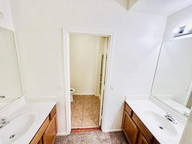 bathroom with tile patterned floors, vanity, and toilet