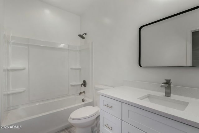 bathroom featuring shower / bathtub combination, vanity, and toilet