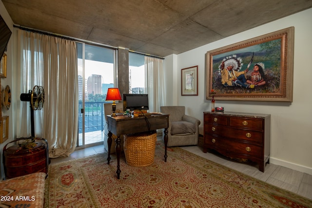 sitting room with expansive windows