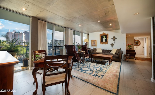 dining space with expansive windows