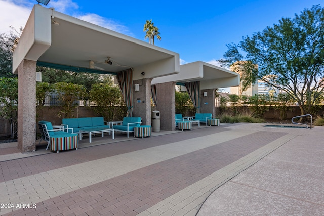 view of patio with an outdoor hangout area and ceiling fan