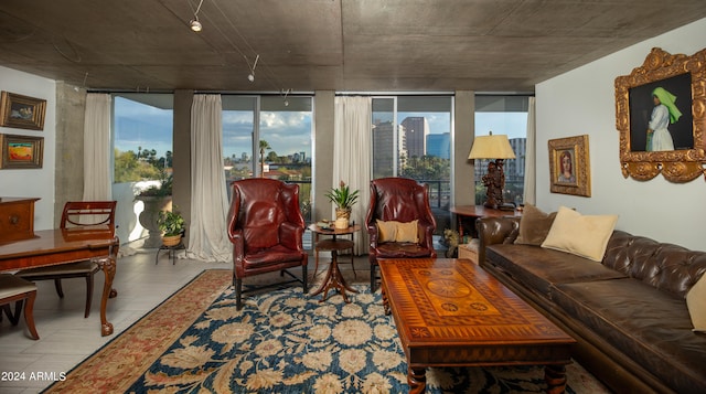 living room featuring floor to ceiling windows