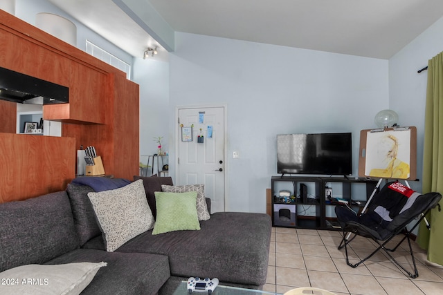 living room featuring light tile patterned flooring