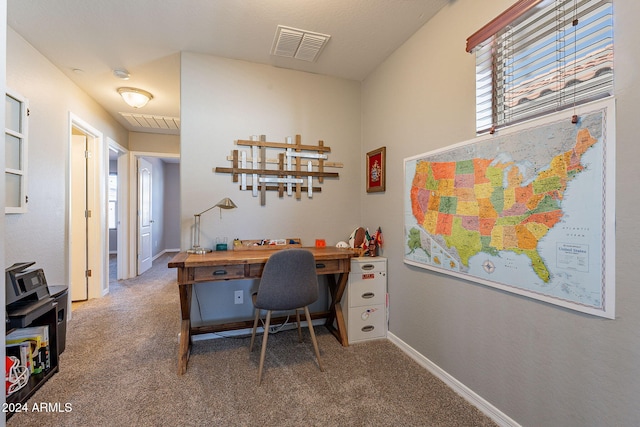 view of carpeted home office