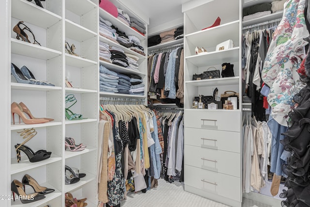 spacious closet featuring light carpet