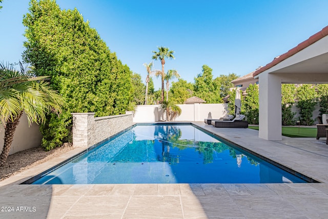 view of swimming pool with a patio area