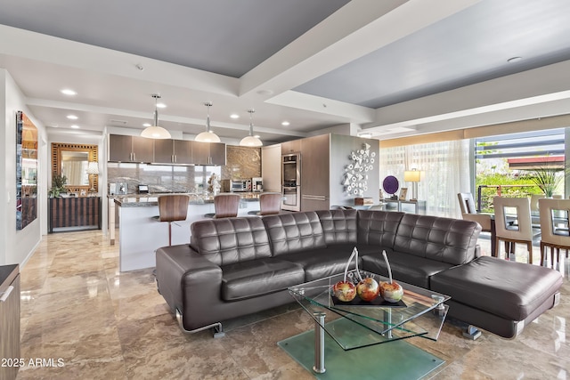 living room with recessed lighting