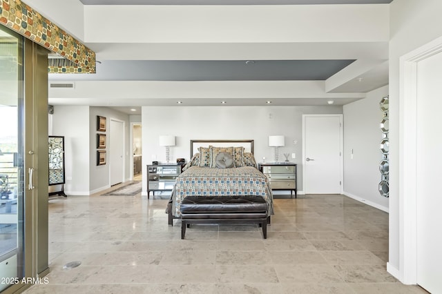 bedroom featuring recessed lighting, baseboards, and visible vents