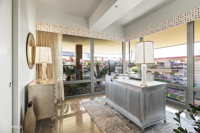 home office featuring light tile patterned floors