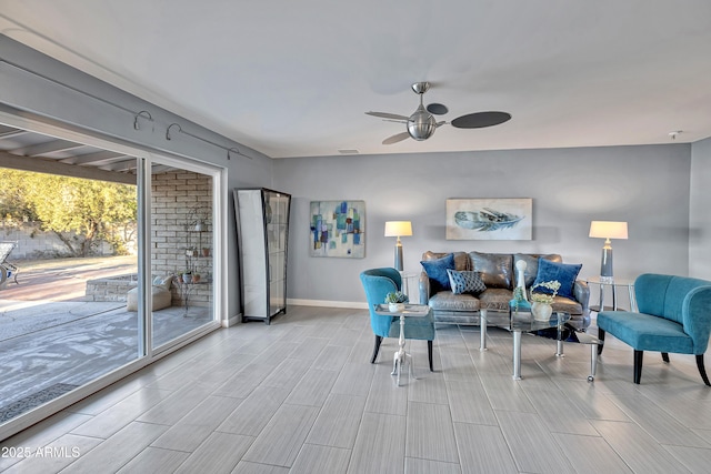 living room featuring ceiling fan