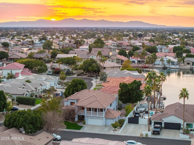 view of aerial view at dusk