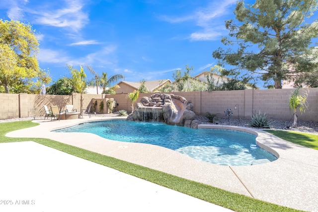 view of pool with a fenced backyard, a patio area, and a fenced in pool